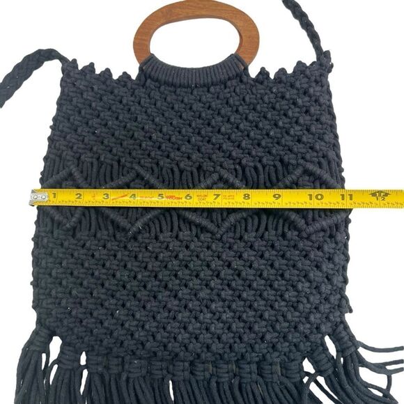 Danielle Nicole Macrame Handbag Black Fringe - Picture 10 of 15